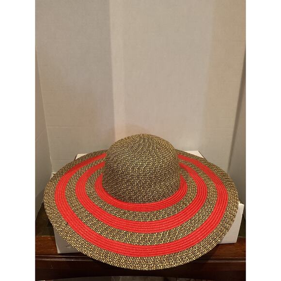 Amiani - Woven Yute - Deep Red Stripe and Tweed Wide Brim Sun Hat main image 7